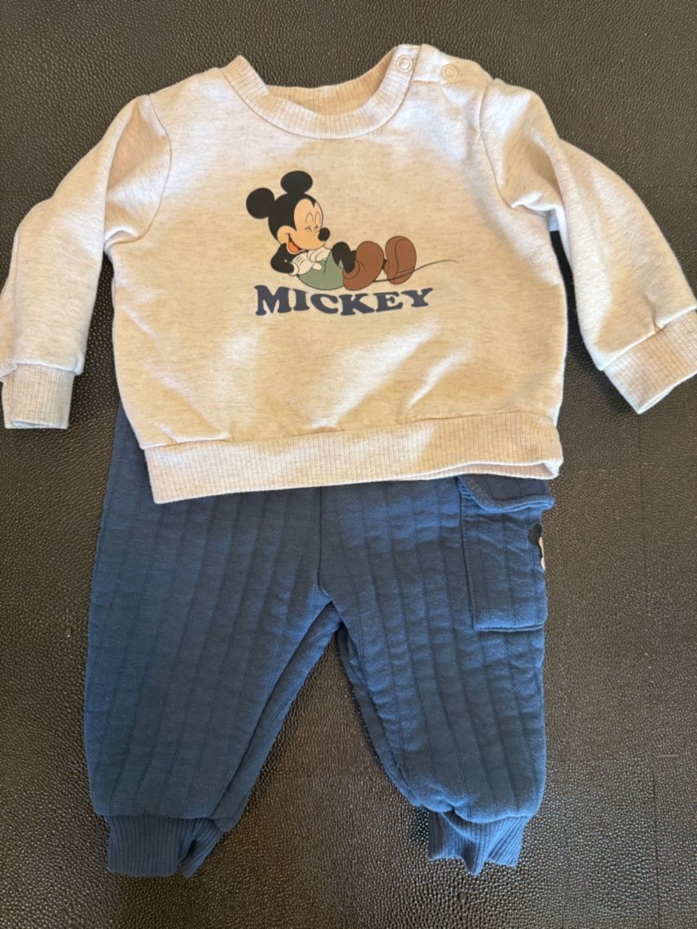 Disney baby Mickey Mouse Tan and Blue Kids Matching Set size 3-6 months